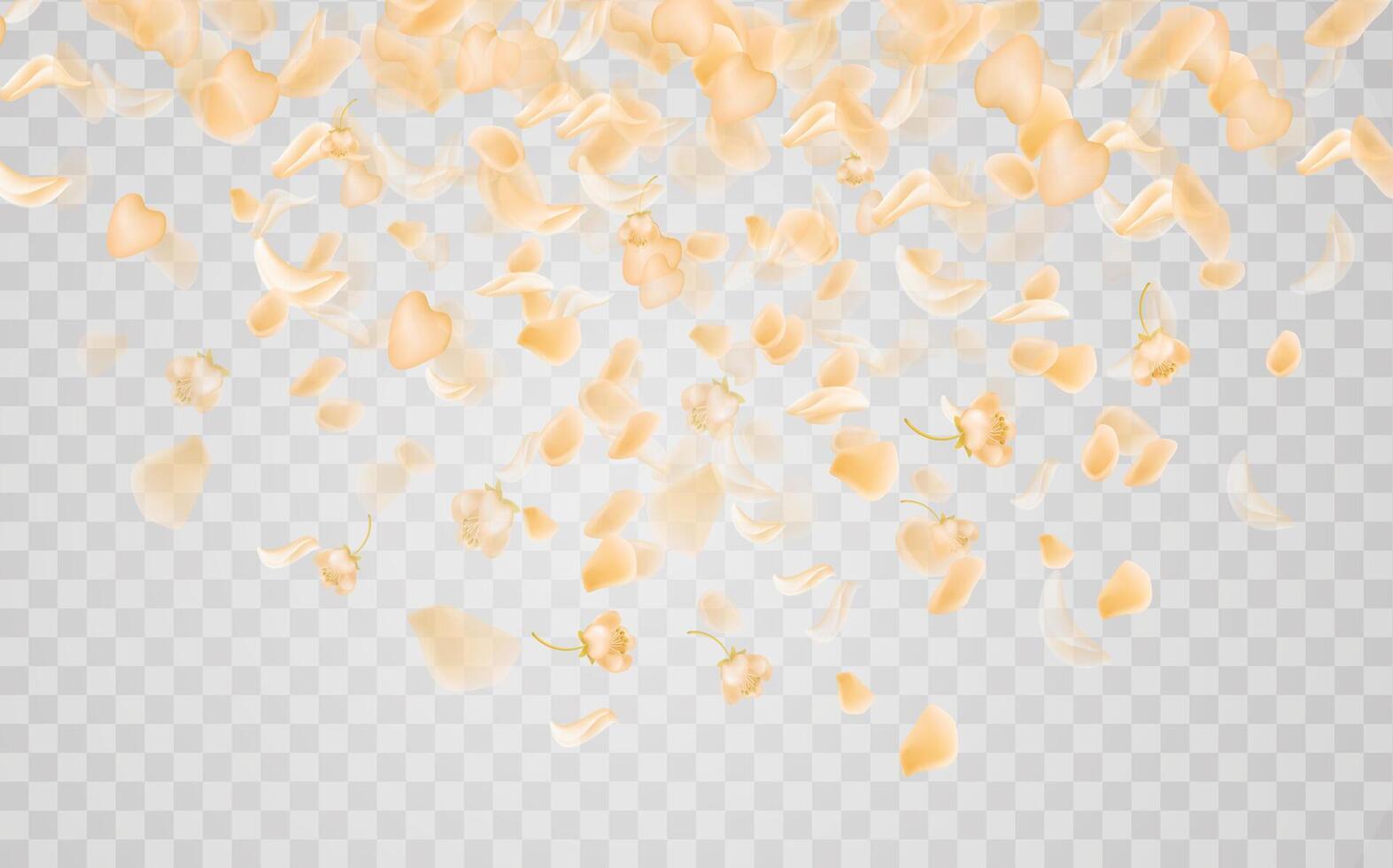 Flying yellow rose or sakura petals.Floral background. vector
