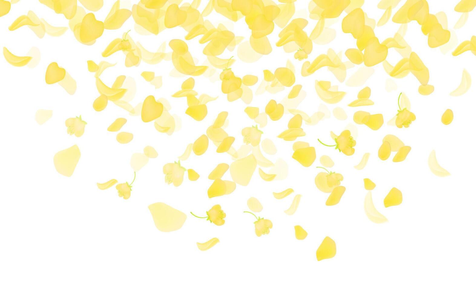 Flying yellow rose or sakura petals.Floral background. vector