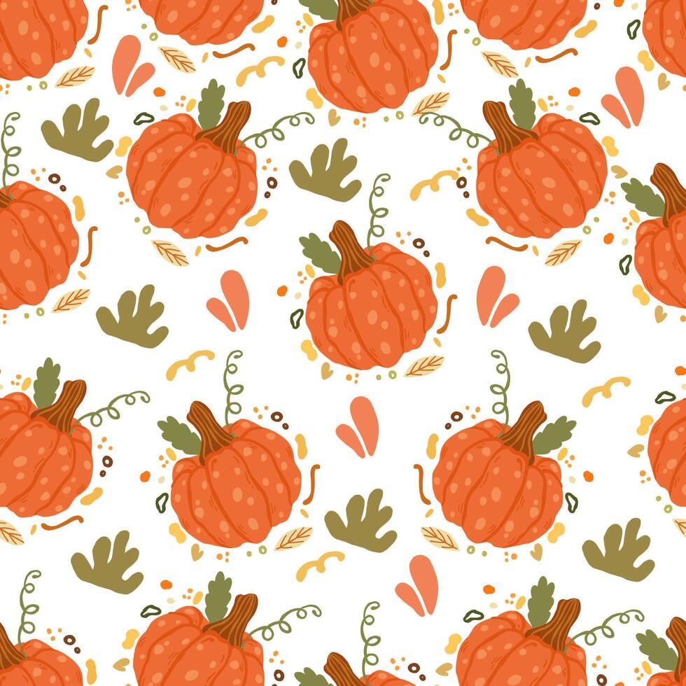 orange falling pumpkins seamless repeat pattern background. Symbol of Halloween and Thanksgiving. Great for fall themed designs, invitation, fabric, packaging projects. vector