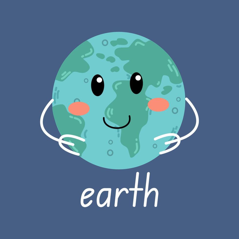 Decorative Space Print With Cute Planet Earth Illustration For Children's Room In Scandinavian Style Space-Themed. vector