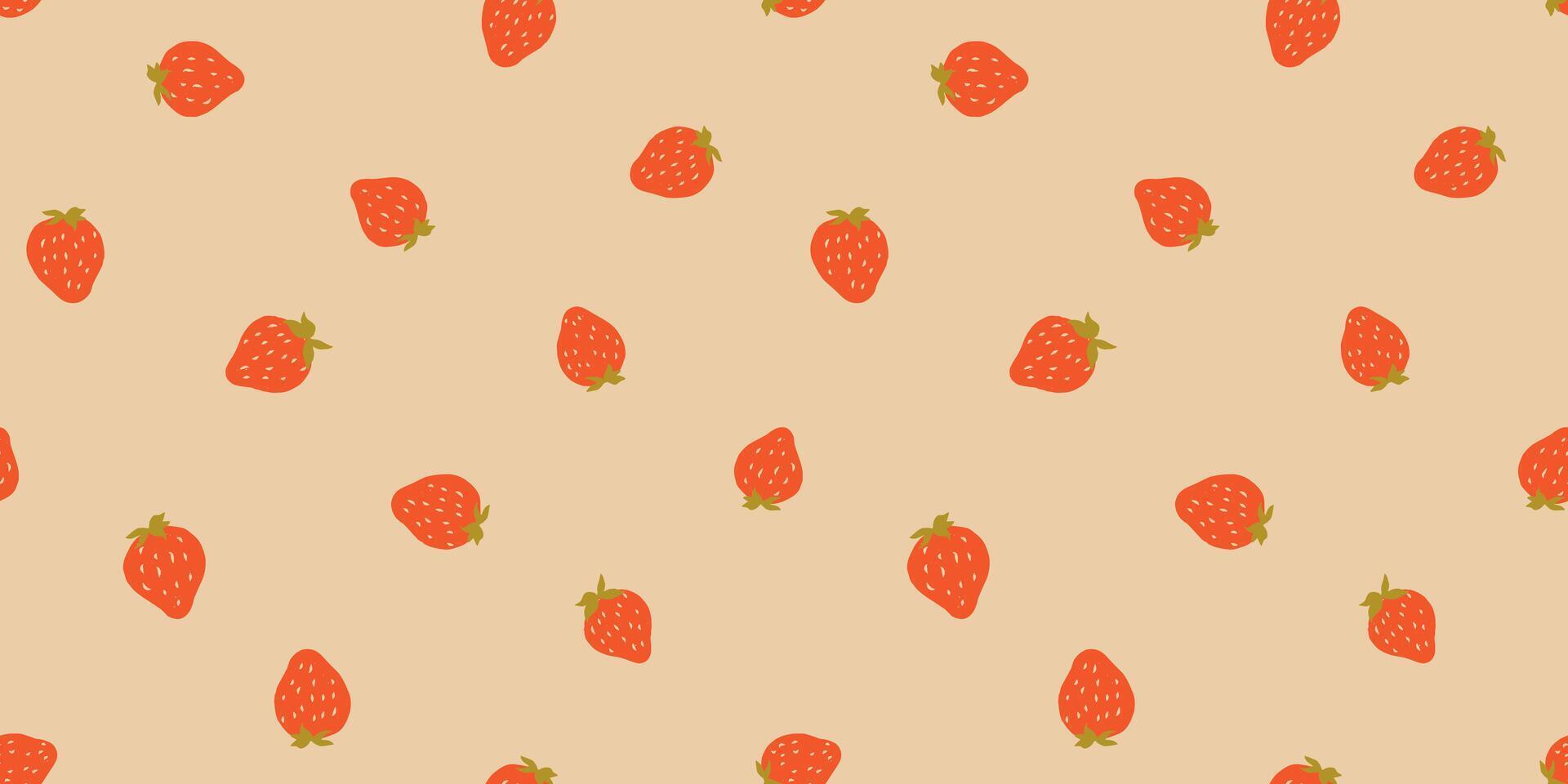 Strawberry Small Red Berries on Beige Background. Vintage Seamless Pattern vector