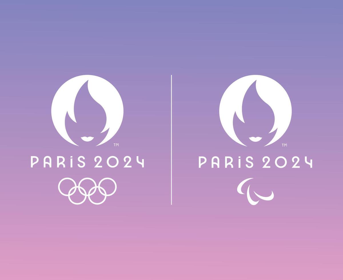Paris 2024 Olympics Games And Paralympics Games Official Logo White Symbol Abstract Design Illustration With Gradient Background vector