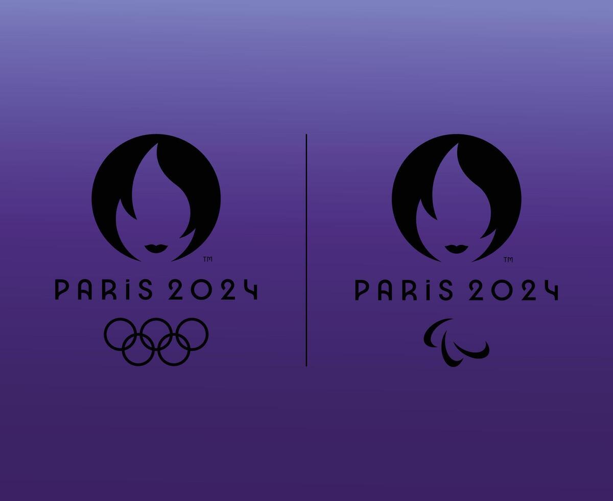 Paris 2024 Olympics Games And Paralympics Games Official Logo Black Symbol Abstract Design Illustration With Purple Background vector
