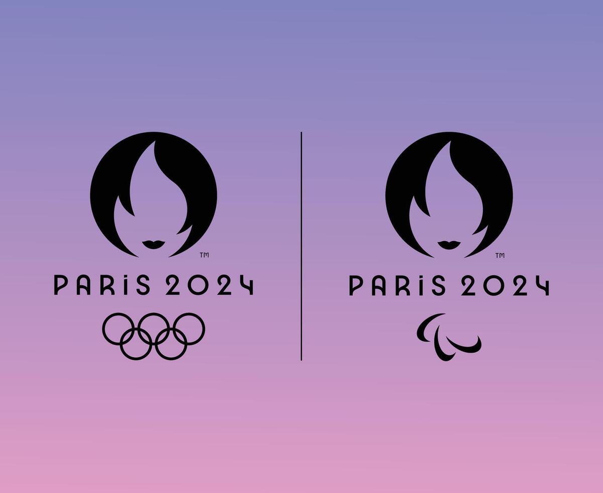 Paris 2024 Olympics Games And Paralympics Games Official Logo Black Symbol Abstract Design Illustration With Gradient Background vector