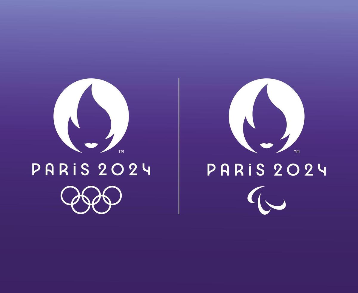 Paris 2024 Olympics Games And Paralympics Games Official Logo White Symbol Abstract Design Illustration With Purple Background vector