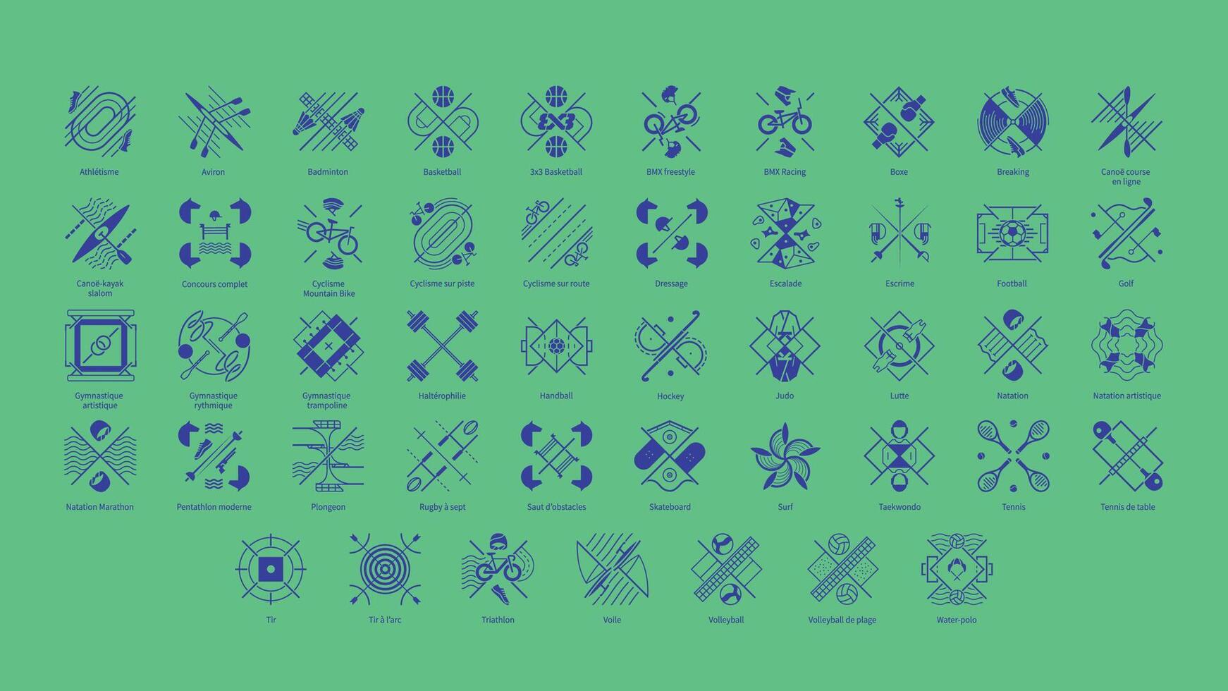 Pictogrammes Olympics Games Paris 2024 Blue Logo Symbol abstract design illustration With Green Background vector