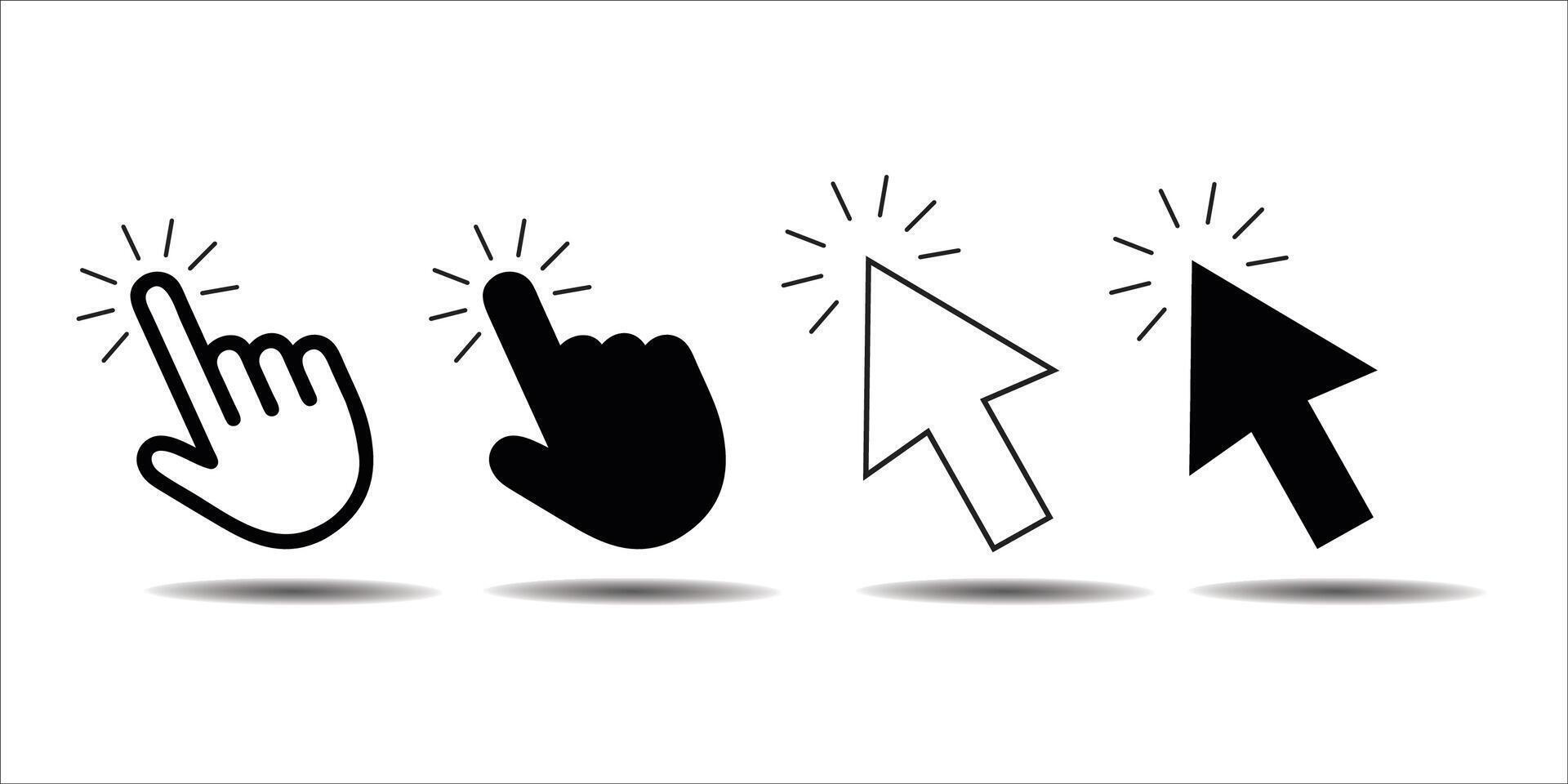 Computer mouse click cursor. Load symbol. Pointer cursor and loading icon. Cursors icons click set. Clicking cursor, pointing hand clicks icons. vector