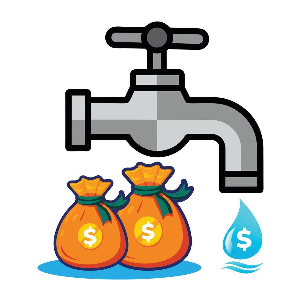 Water Faucet With Dollar Dripping vector