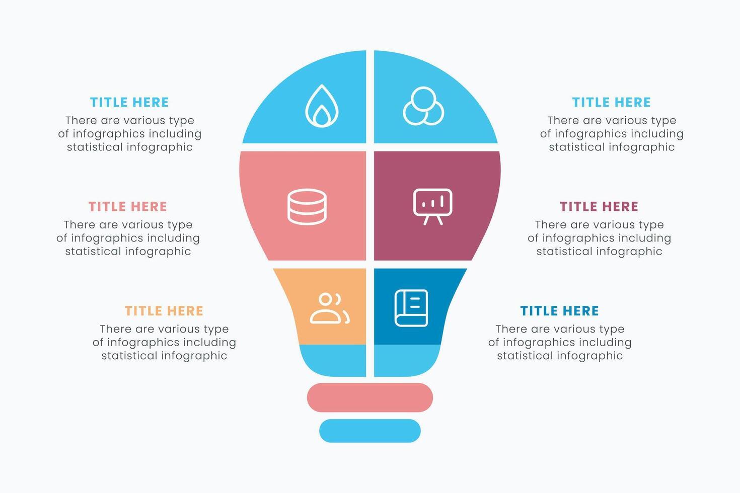 Idea light bulb infographic template for growth diagram, graph, presentation, chart. Business startup idea lamp concept with 6 options vector