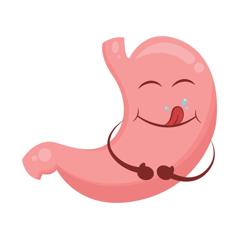Hungry yummy stomach cartoon character illustration graphic icon vector