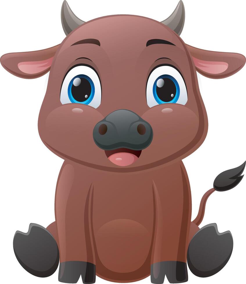 Cute little buffalo cartoon sitting vector