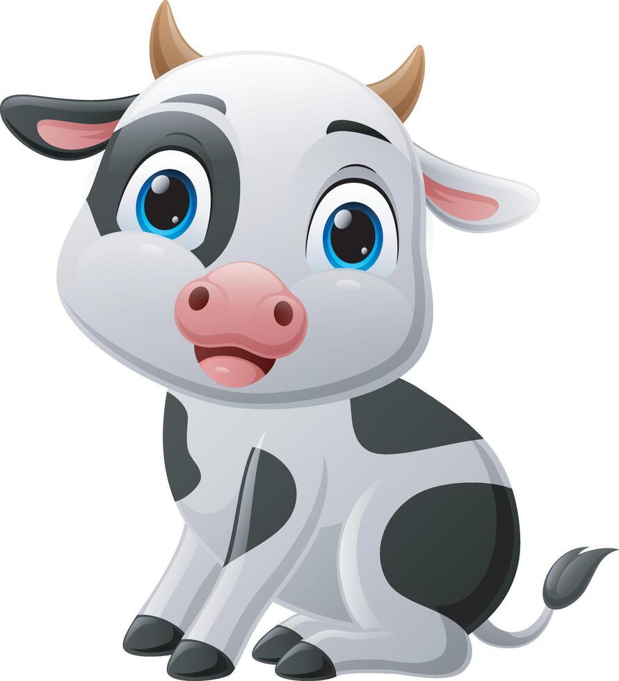 Cute baby cow cartoon sitting vector