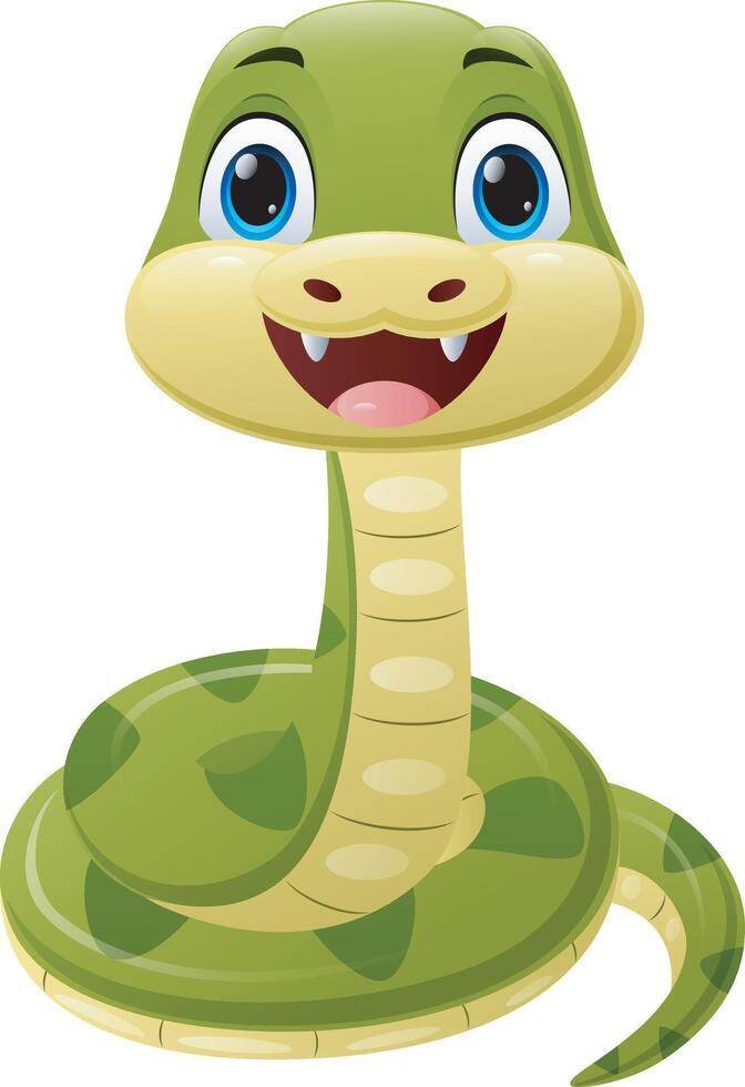 Cute green snake cartoon on white background vector