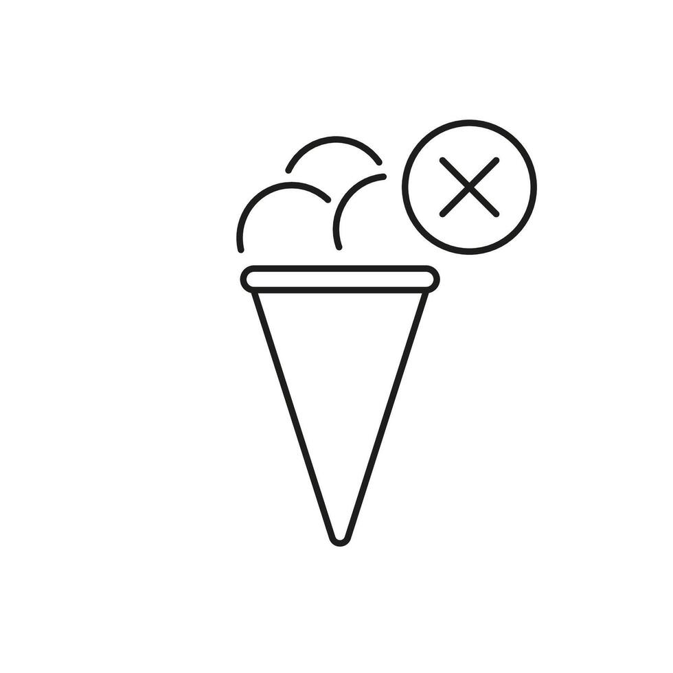 Ice Cream Cone Line Icon with Topping and Sprinkles with Cancel Symbol Indicating No Ice Cream Allowed. Isolated Illustration vector
