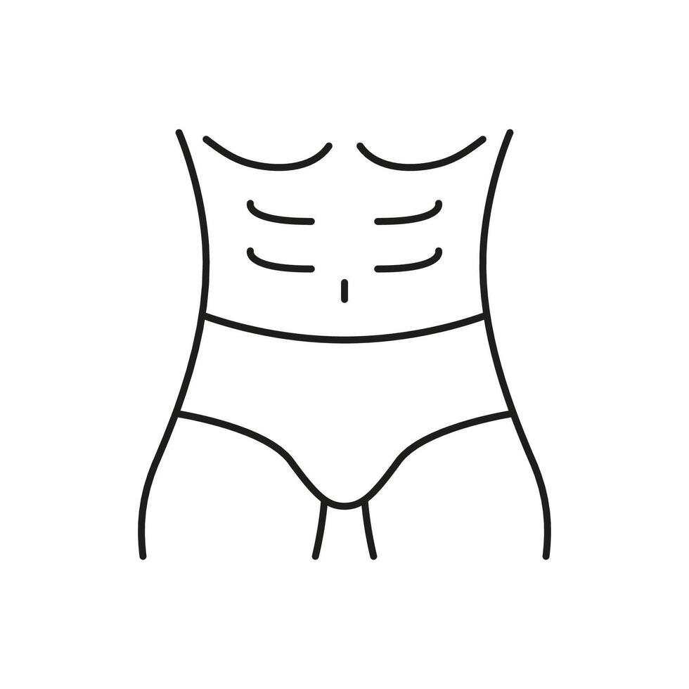 Abdominal Man Muscles Line Icon. Strength and Bodybuilding Outline Symbol. Physical Fitness And Weight Management. Isolated Illustration vector
