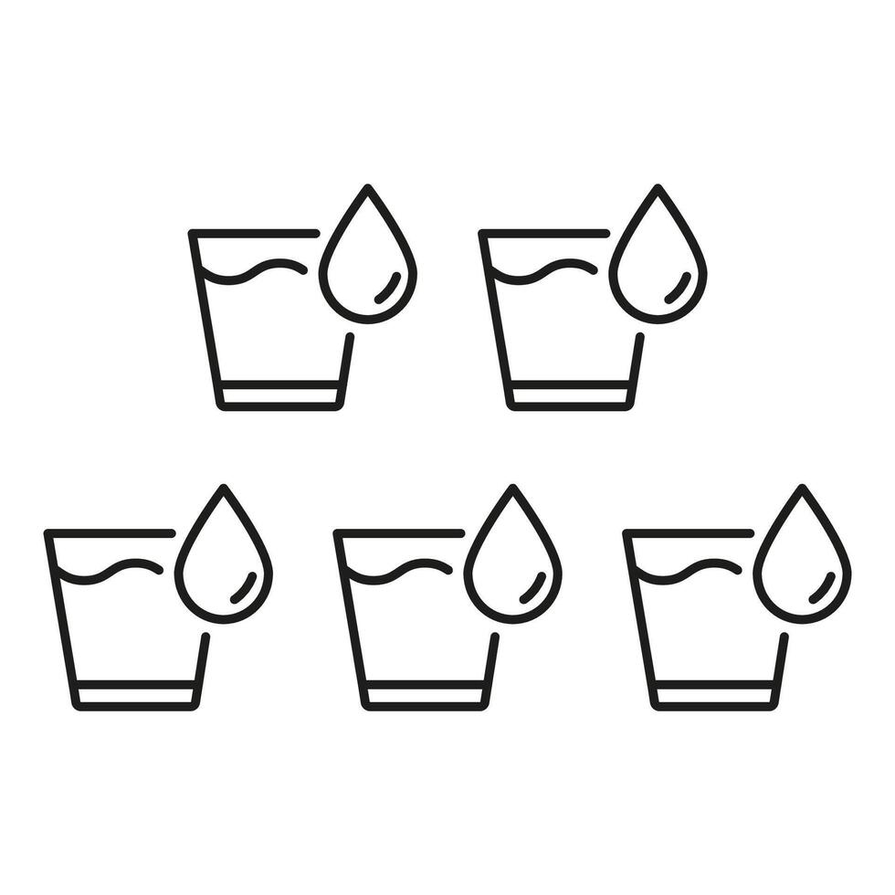 Hydration And Drinking Water Regularly Line Icon, Five Glasses Of Water With Droplets. Isolated Illustration vector