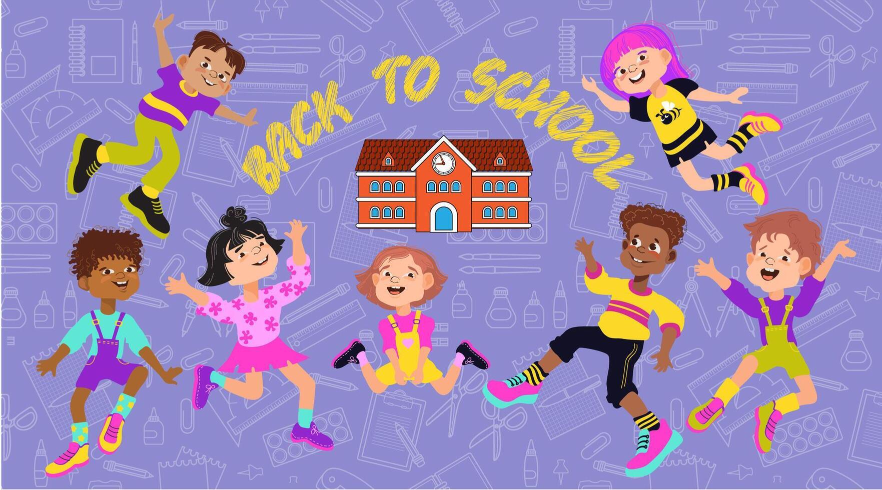 Back to school, education concept. Group of happy Kids. . vector