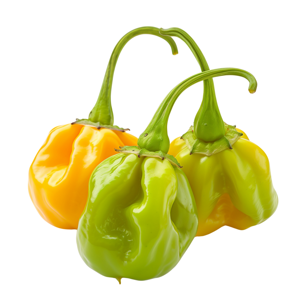 Fresh green habanero peppers in focus, isolated on a transparent background png