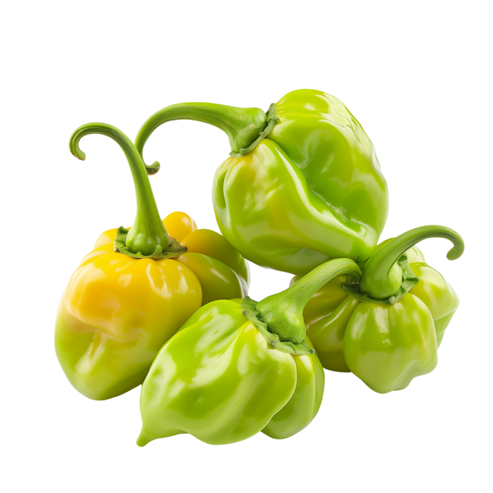 Fresh green habanero peppers in focus, isolated on a transparent background png