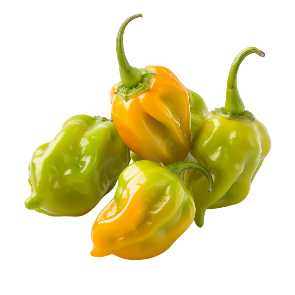 Fresh green habanero peppers in focus, isolated on a transparent background png
