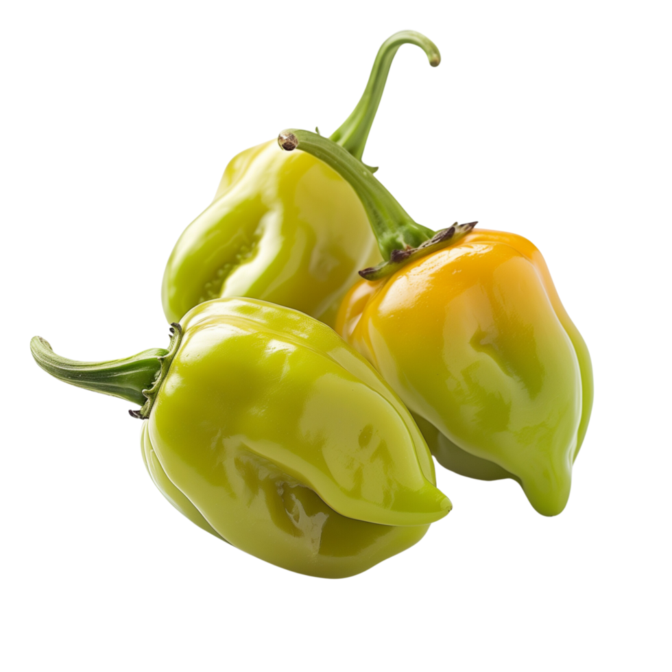 Fresh green habanero peppers in focus, isolated on a transparent background png