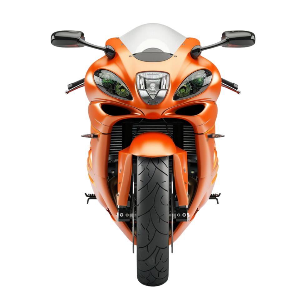 A orange sport bike motorcycle isolated on a transparent background png