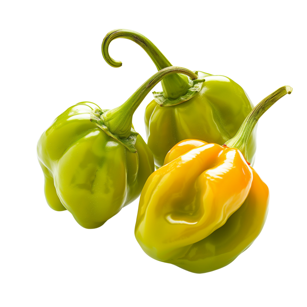 Fresh green habanero peppers in focus, isolated on a transparent background png