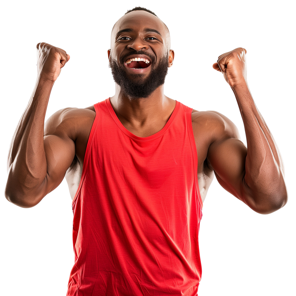 A happy athlete isolated on a transparent background, showing a joyful expression png