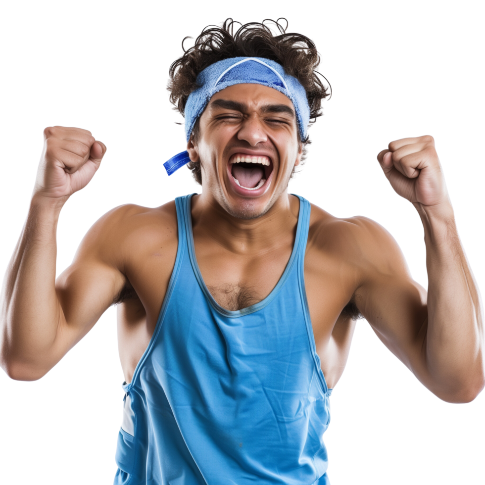 A happy athlete isolated on a transparent background, showing a joyful expression png