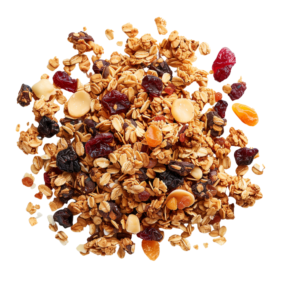 A top view of a granola, isolated on a transparent background png