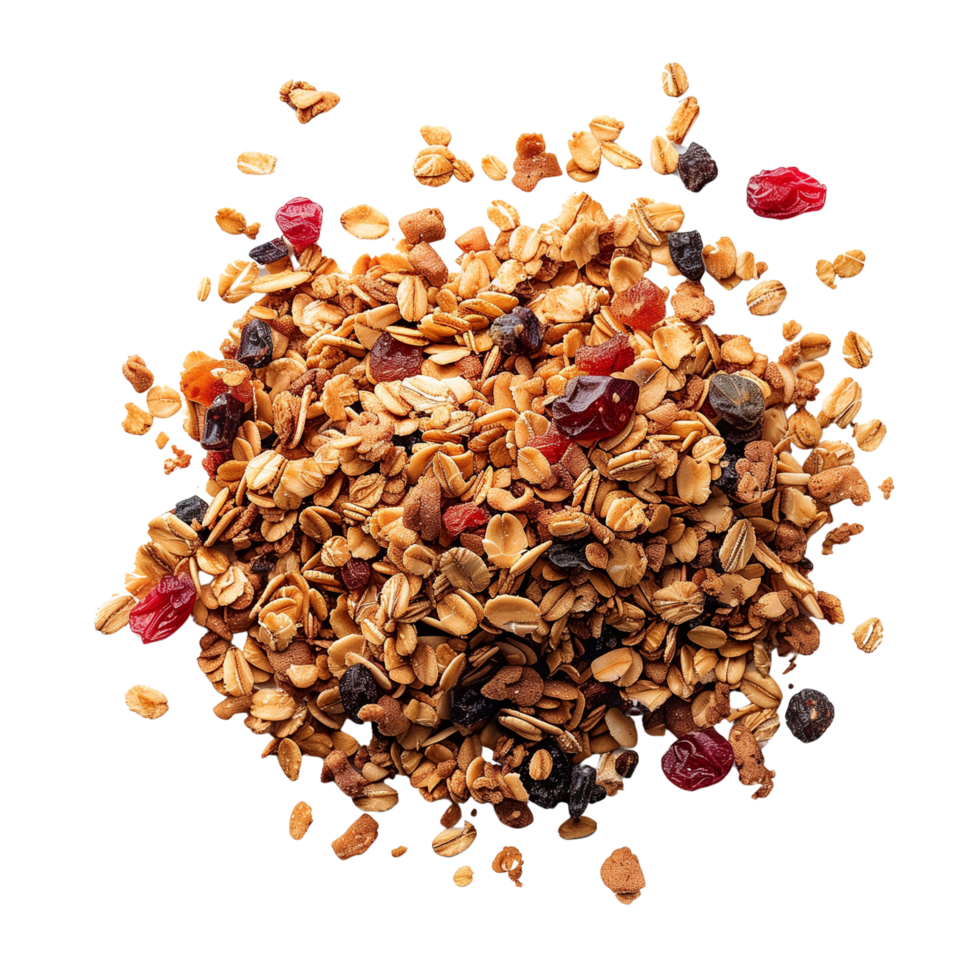 A top view of a granola, isolated on a transparent background png