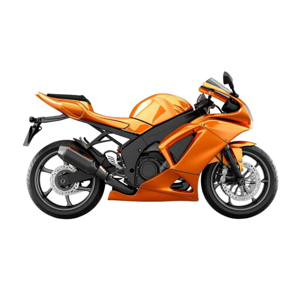 A orange sport bike motorcycle isolated on a transparent background png