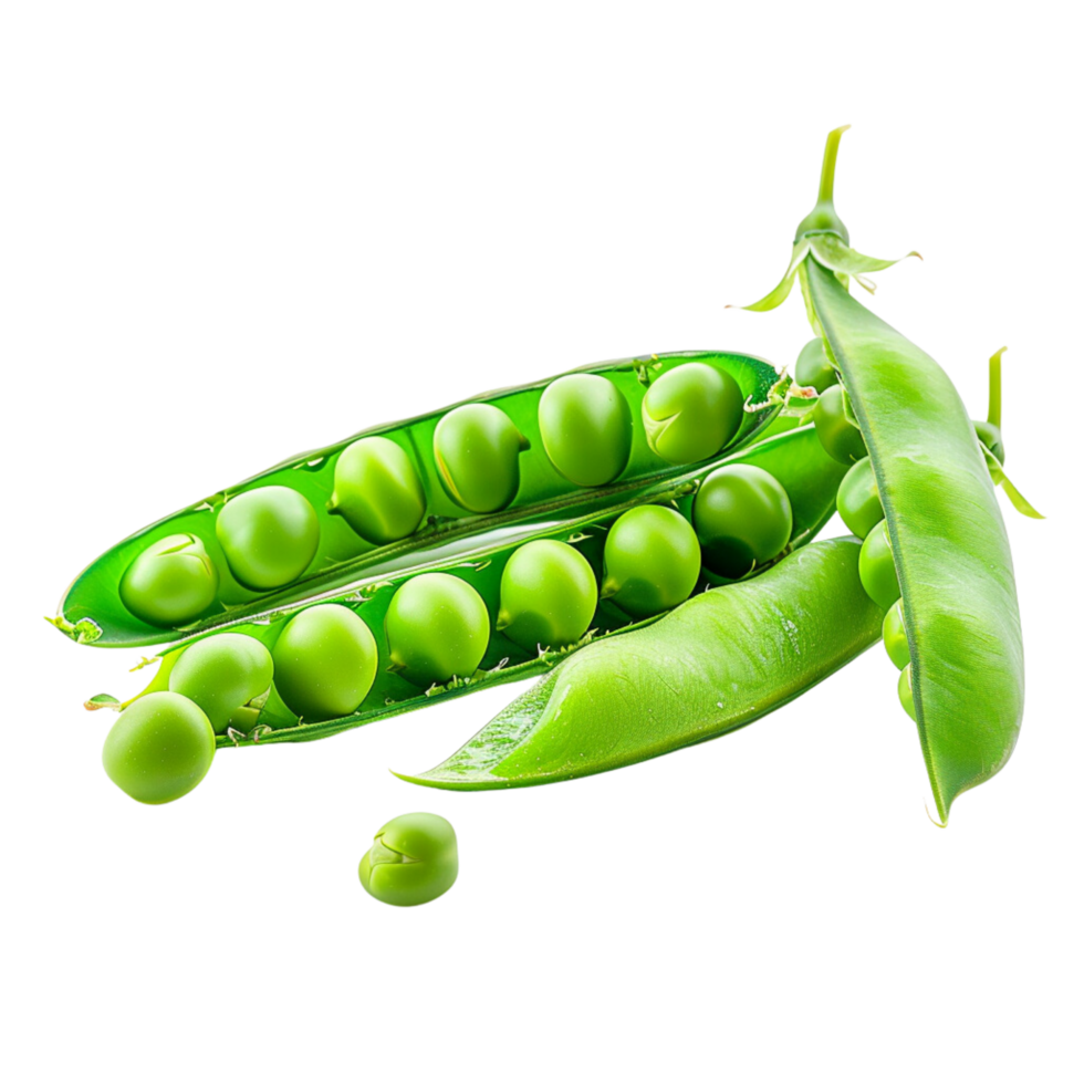 A heap of bright green peas, fresh from the pod, vivid and inviting, captured by a renowned food photographer isolated on a transparent background png