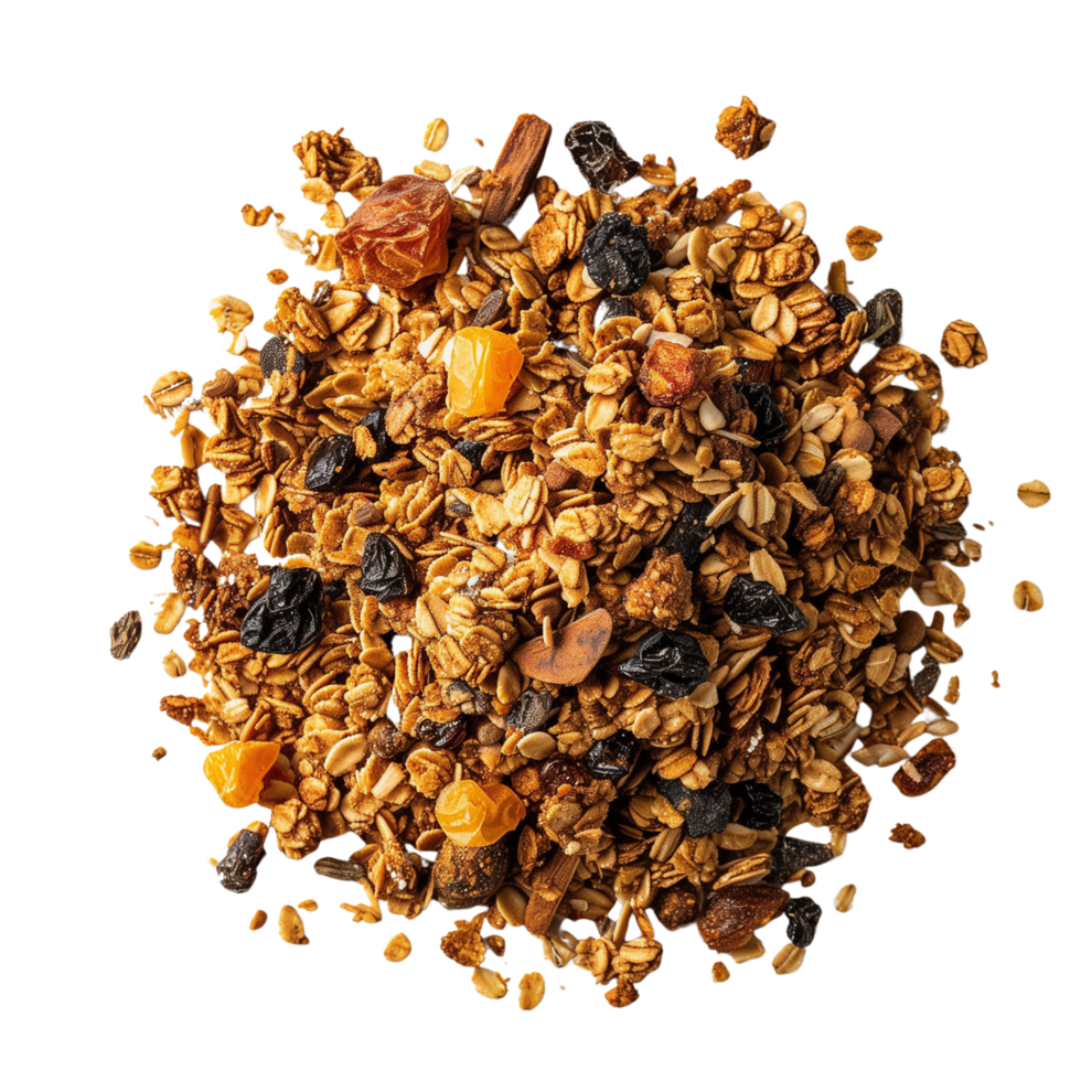 A top view of a granola, isolated on a transparent background png