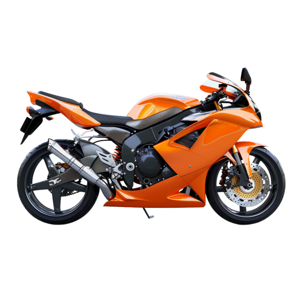 A orange sport bike motorcycle isolated on a transparent background png