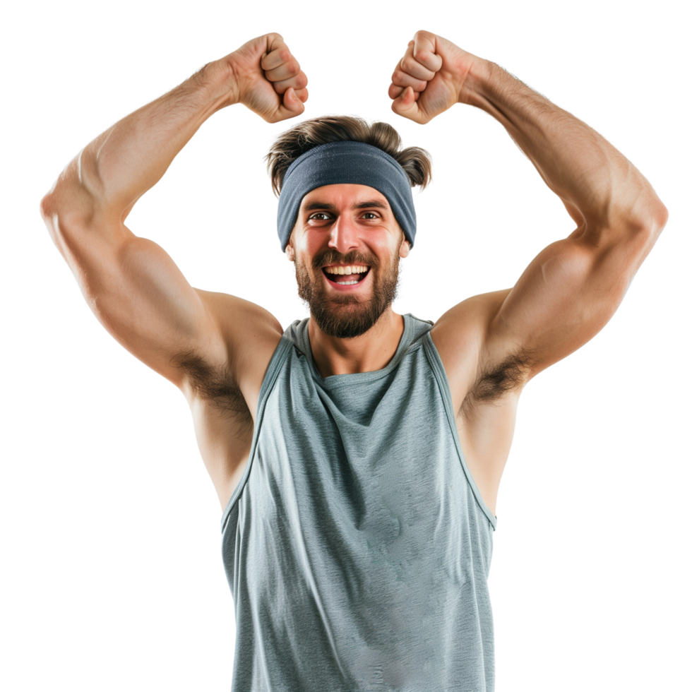 A happy athlete isolated on a transparent background, showing a joyful expression png