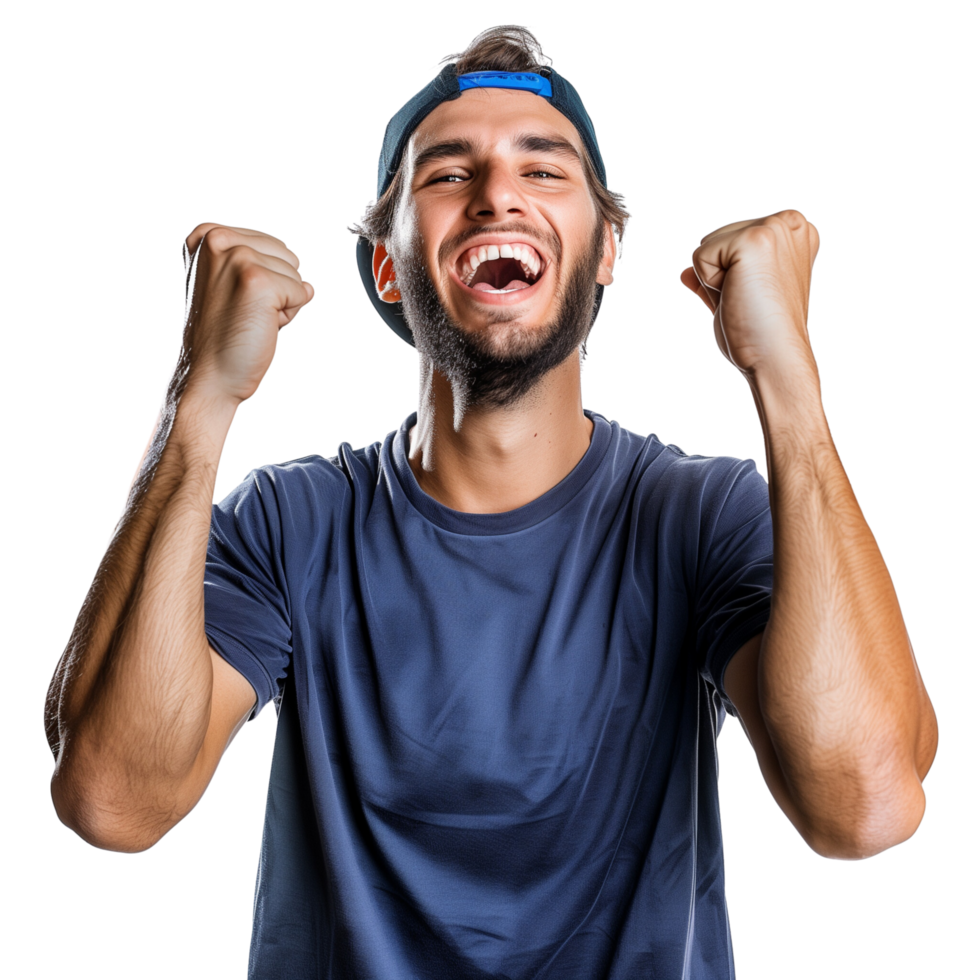 A happy athlete isolated on a transparent background, showing a joyful expression png