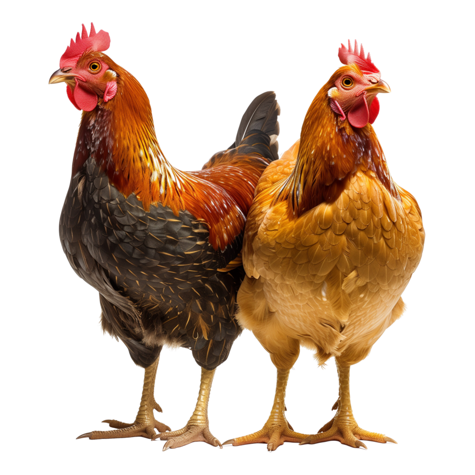 Two hens isolated on a transparent background png