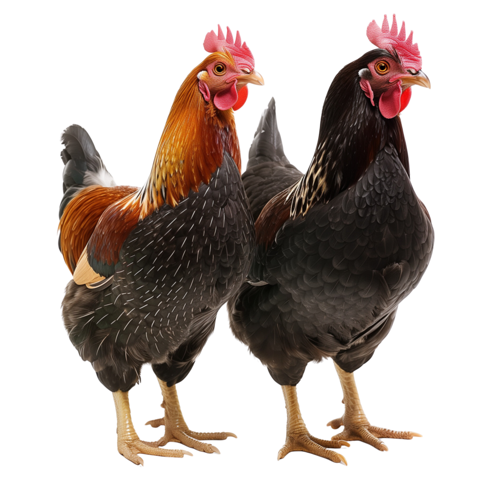 Two hens isolated on a transparent background png
