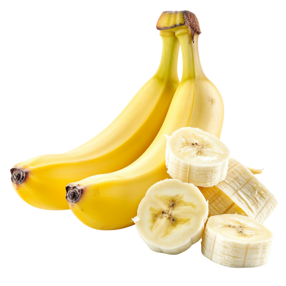 Bunch of banana fruits. Peeled cut bananas isolated on a transparent background png