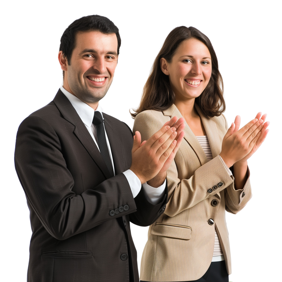 Happy business partners clapping hands, isolated on a transparent background png