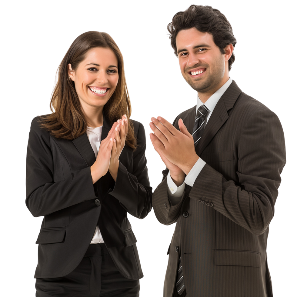 Happy business partners clapping hands, isolated on a transparent background png