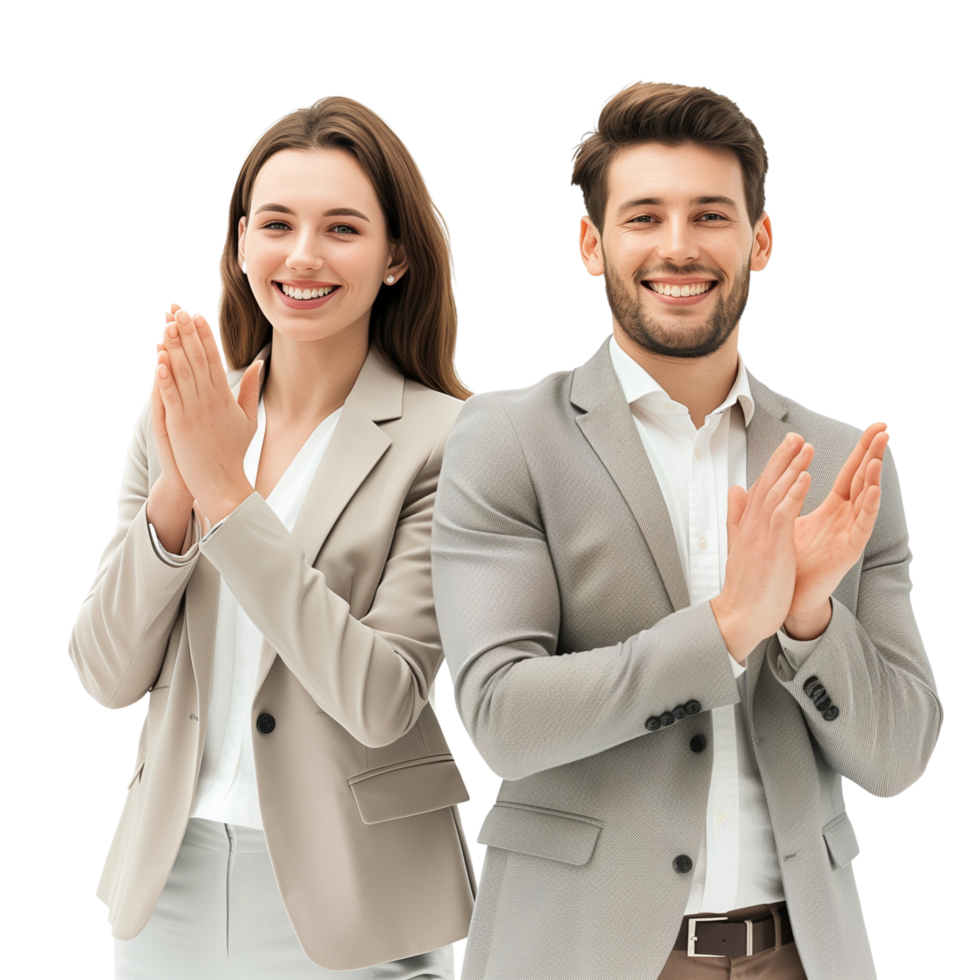 Happy business partners clapping hands, isolated on a transparent background png