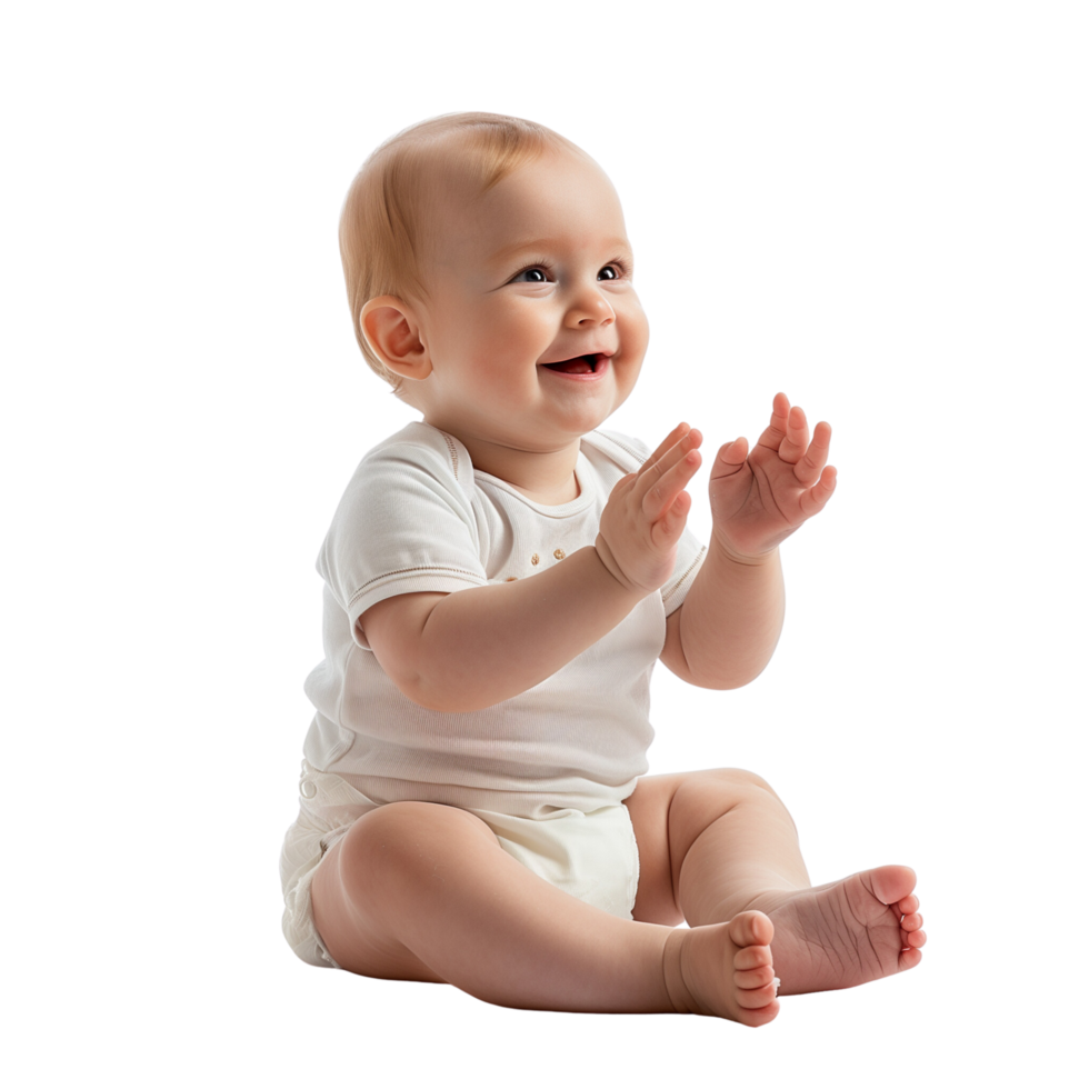 A baby sitting and clapping its hands, isolated on a transparent background png