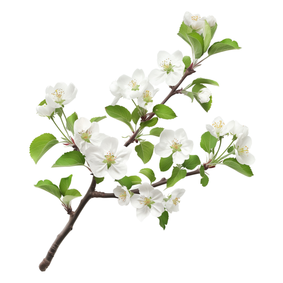 A blossoming apple tree branch isolated on a transparent background png