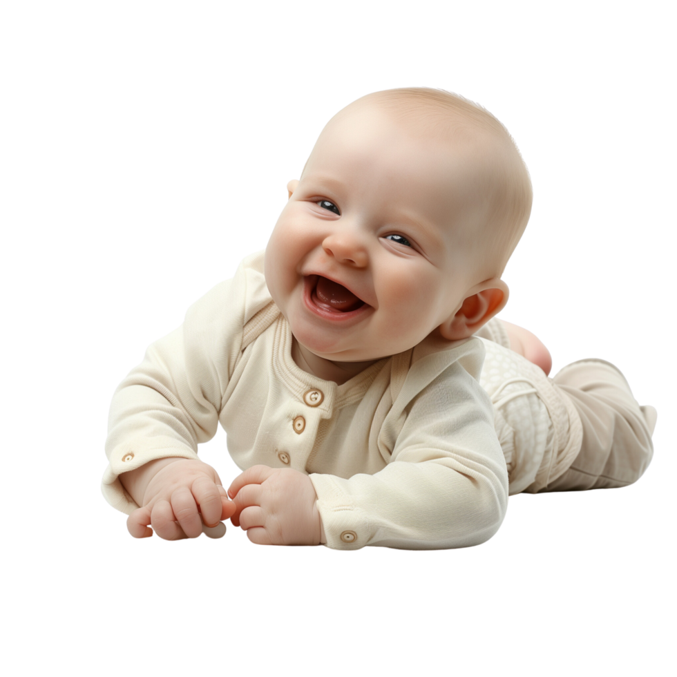 ein Baby lächelnd während Lügen auf es ist zurück, isoliert auf ein transparent Hintergrund png