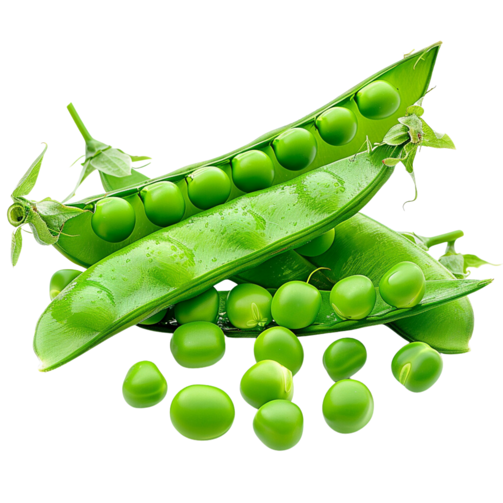 A heap of bright green peas, fresh from the pod, vivid and inviting, captured by a renowned food photographer isolated on a transparent background png