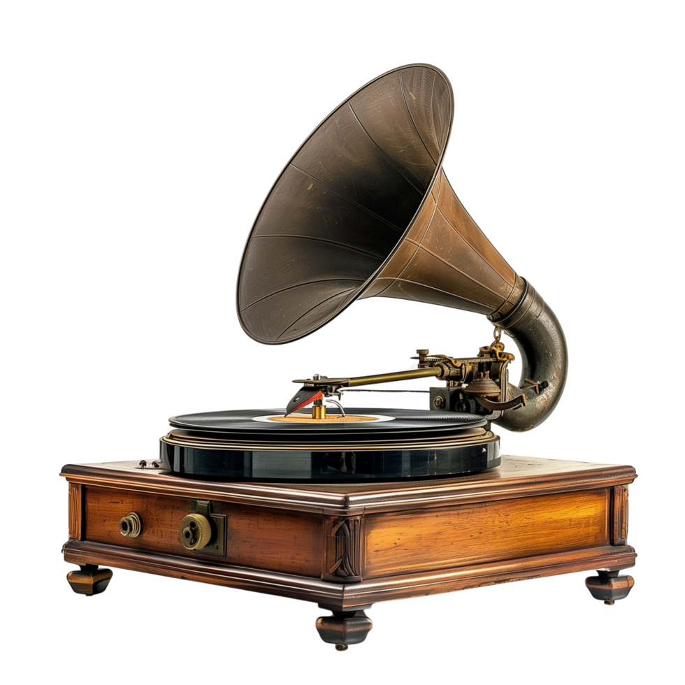 A beautifully preserved old gramophone isolated on a transparent background png