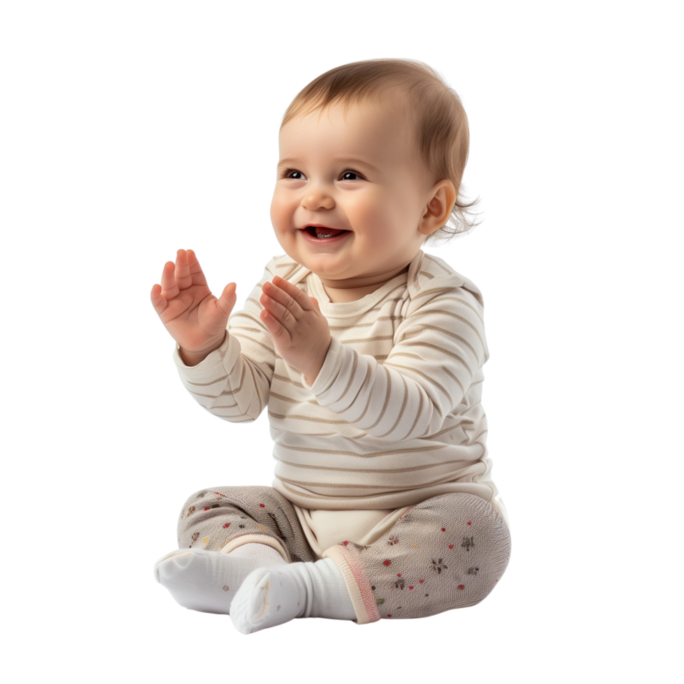 A baby sitting and clapping its hands, isolated on a transparent background png