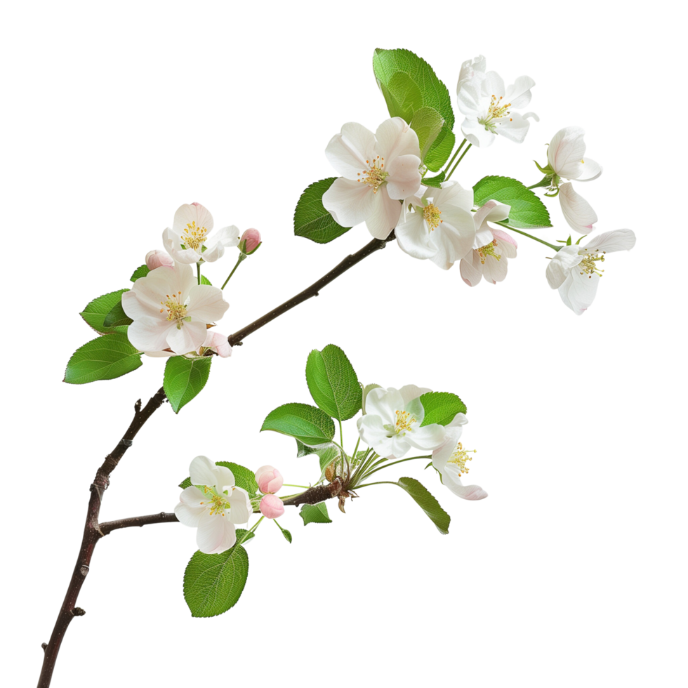 A blossoming apple tree branch isolated on a transparent background png